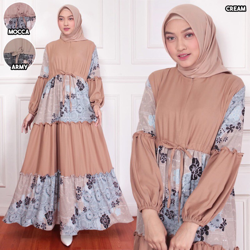 Gamis Andien Tangan Balon Rayon Viscose Impor Kekinian