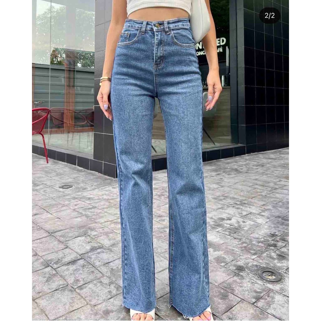 HOPYLOVY Celana Panjang Jeans BF Wanita Highwaist Loose Unfinished Sabita