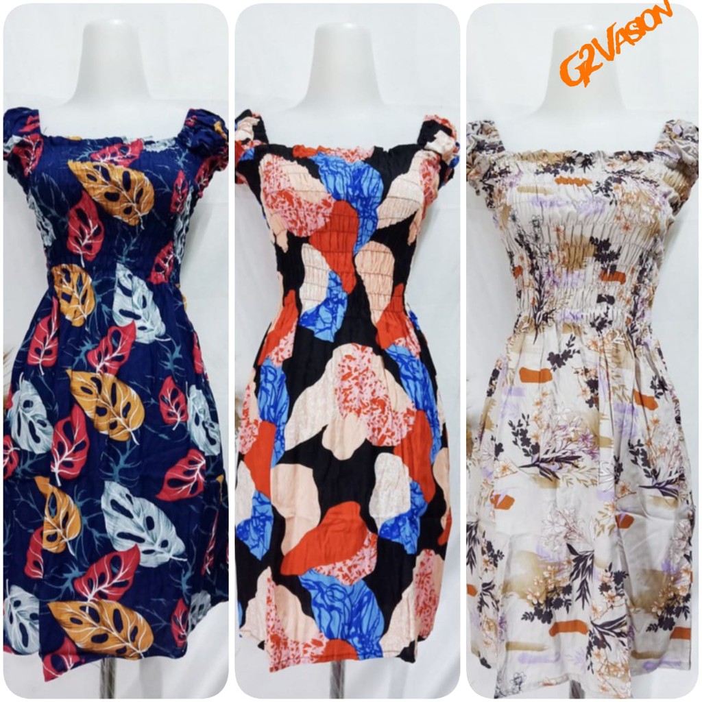 Mini Dress Wanita Sexy Daster Kerut Pendek Aneka Motif Khas Bali