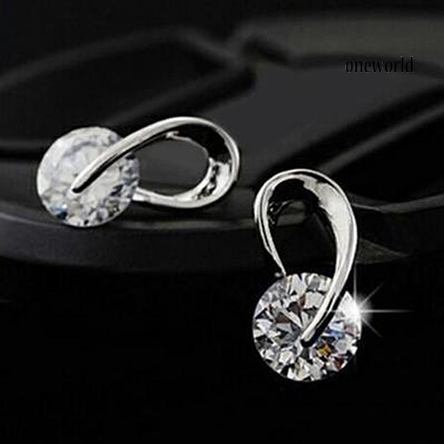 OW@ 1Pair Women's Korean Style Luxury Embedded Zircon Spiral Stud Earrings Jewelry