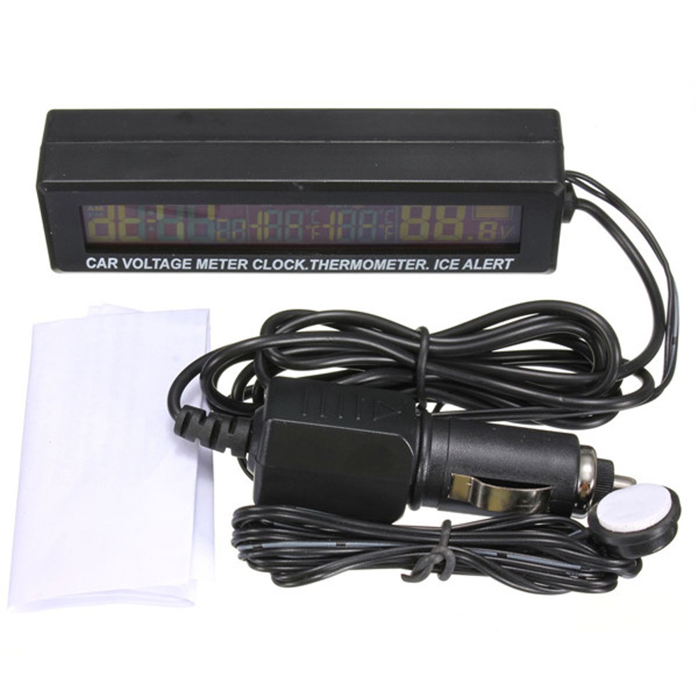 Jam Digital LCD Mobil dengan Thermometer + Battery Voltage Monitor - EC88 - Black