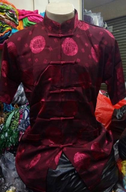 IMLEK SALE Atasan Cheongsam Pria Lengan Pendek Motif Random