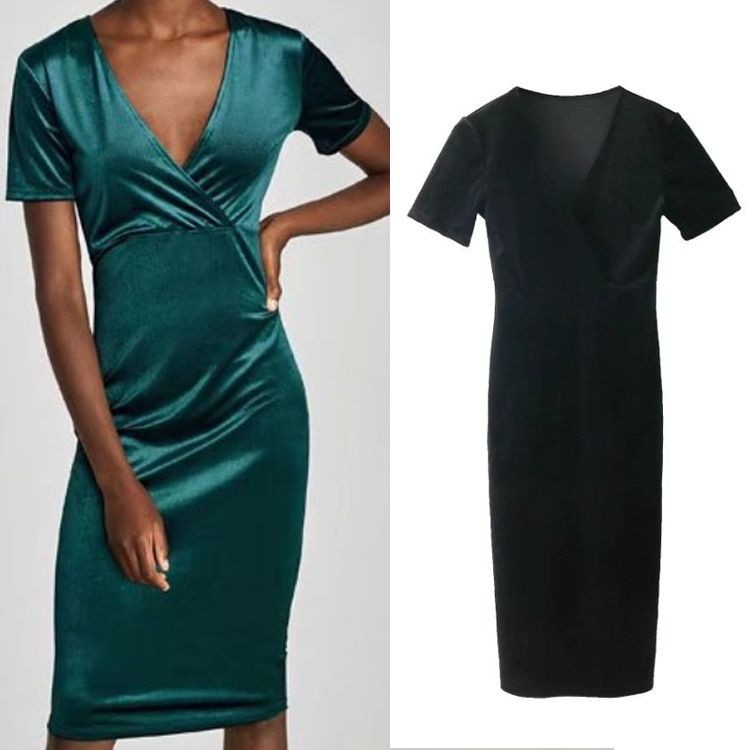 Bodycon Midi Dress Lengan Pendek Import - 45351 Slim V Neck Dress
