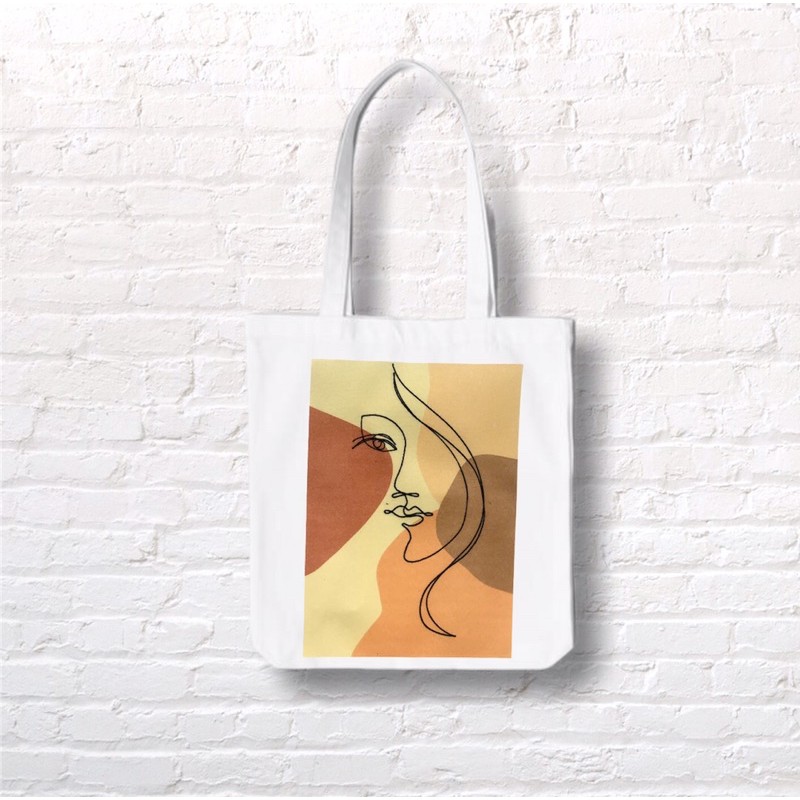 Face abstract nordic art style tote bag totebag