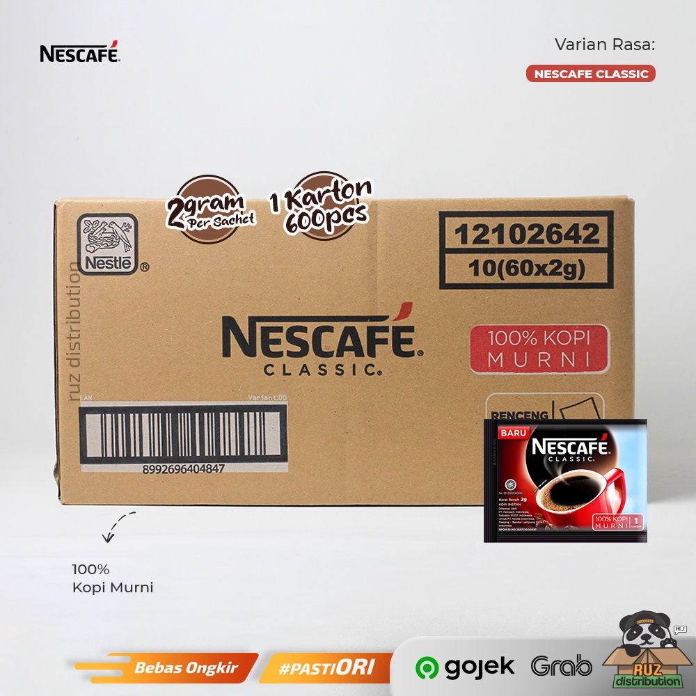 NESCAFE Classic 2gr 1 Karton 600Pcs - Nescafe Classic 1 Dus
