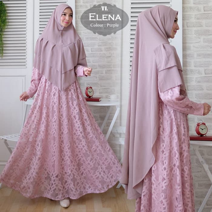 (Promo) Set Syari Putih Polos MAXMARA [Syari Brukat Elena Purple TL] gamis muslim wanita brukat ungu