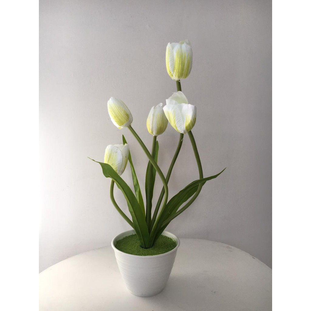 GUNINCO BUNGA TULIP Artifical Flower Palsu Hiasan Meja Rak Gantung Bongsai dengan Pot Plastik Bonsai-3