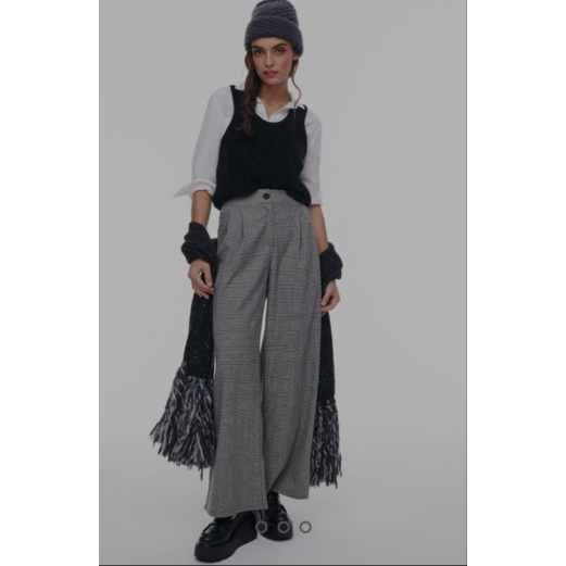 GU Plaid Wide Leg Pants with Belt