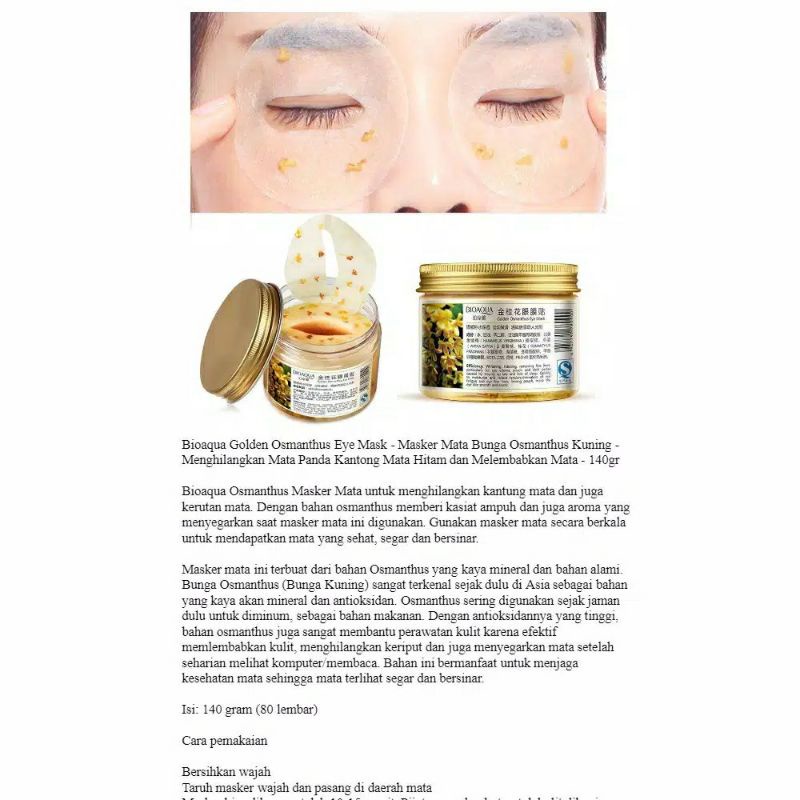 Bioaqua GOLDEN OSMANTHUS Eye Mask Penghilang Kerutan Kantung Mata Panda [ORI] MASKER MATA PANDA