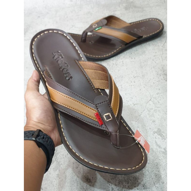 Sandal Kickers  Sandal Kickers Jepit Pria Kulit Size 40-43 - Sandal Jepit Kickers Pria Kulit
