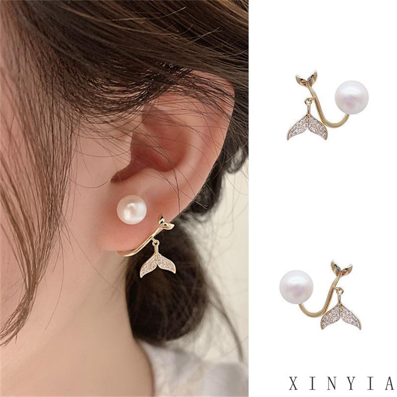 【COD】Sepasang Anting Tusuk Gantung Temperament Desain Ekor Ikan Hias Mutiara Gaya Koreasimple Untuk Wanita Berlian Gaya Mewah Untuk Wanita