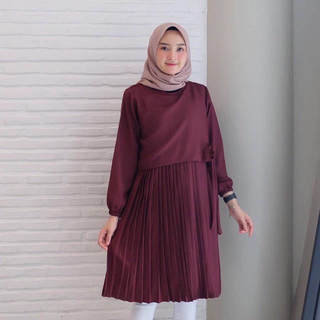 ATASAN TUNIK WANITA BAHAN MOSCREPE BASIC POLOS TERBARU | TUNIK TERMURAH