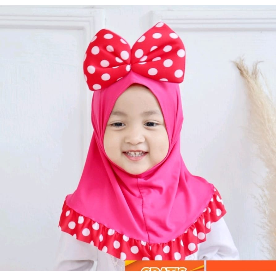 Jilbab Bergo Anak Jersey 0 Sampai 2 Tahun Mickey Polkadot Lucu dan Unik