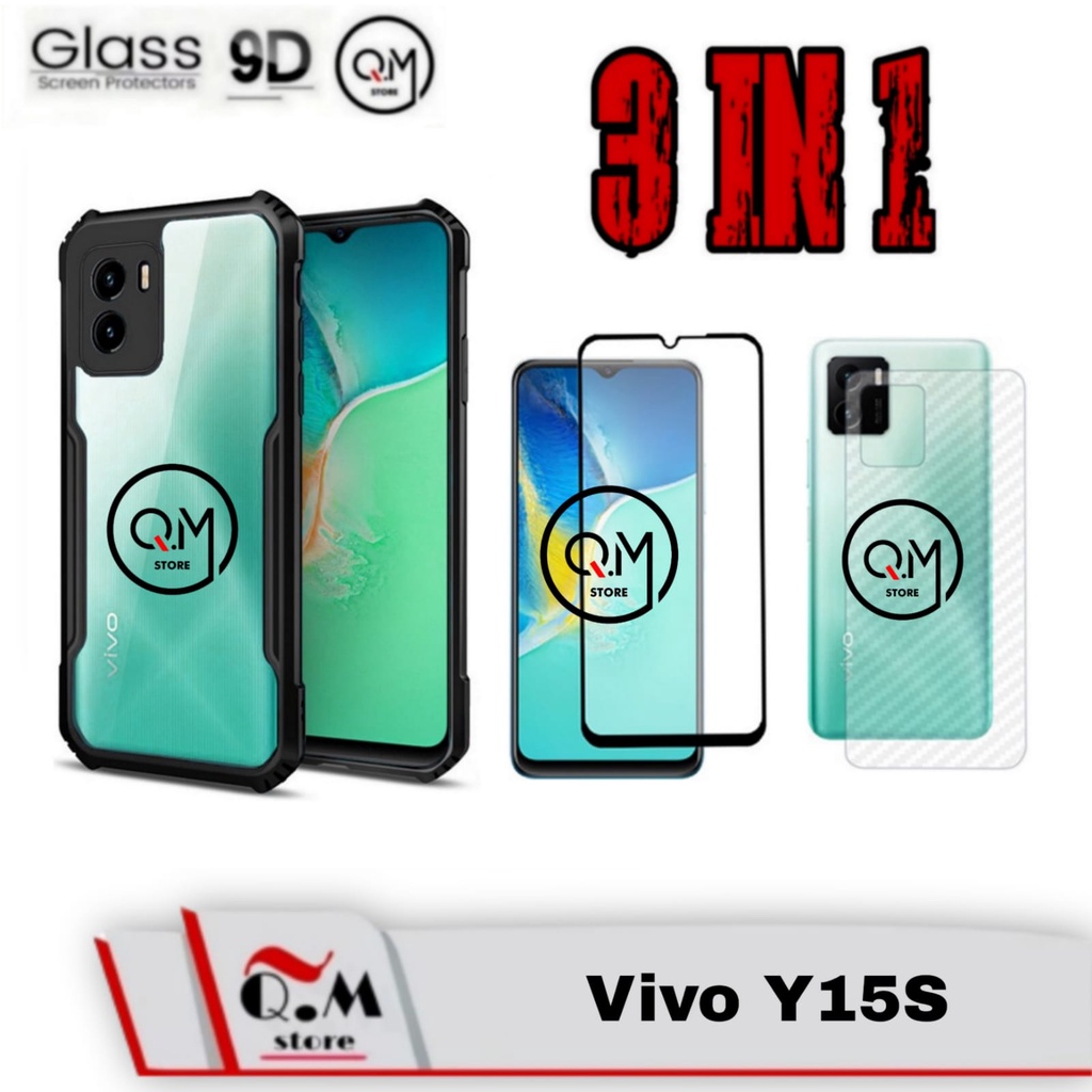 PAKET 3IN1 Case Vivo Y15S Terbaru Softcase Transparan Slim Armor Casing Shockproof Back Cover