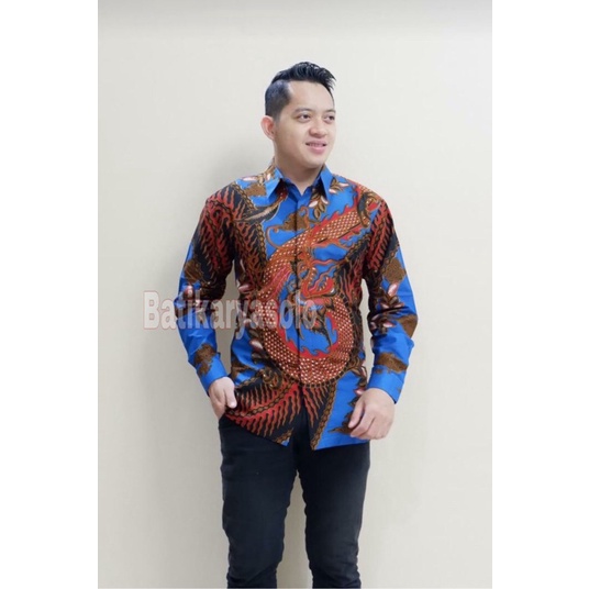 NAGA LANGIT BIRU KEMEJA BATIK PRIA LENGAN PANJANG LAPIS FURING