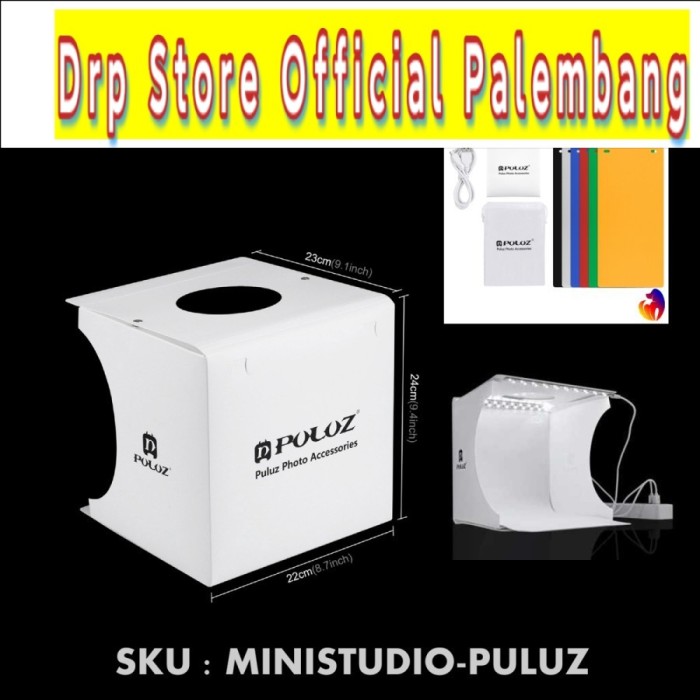 PULUZ Photo Studio Mini Soft Box Photo Box Lampu 2 LED + 6 Background