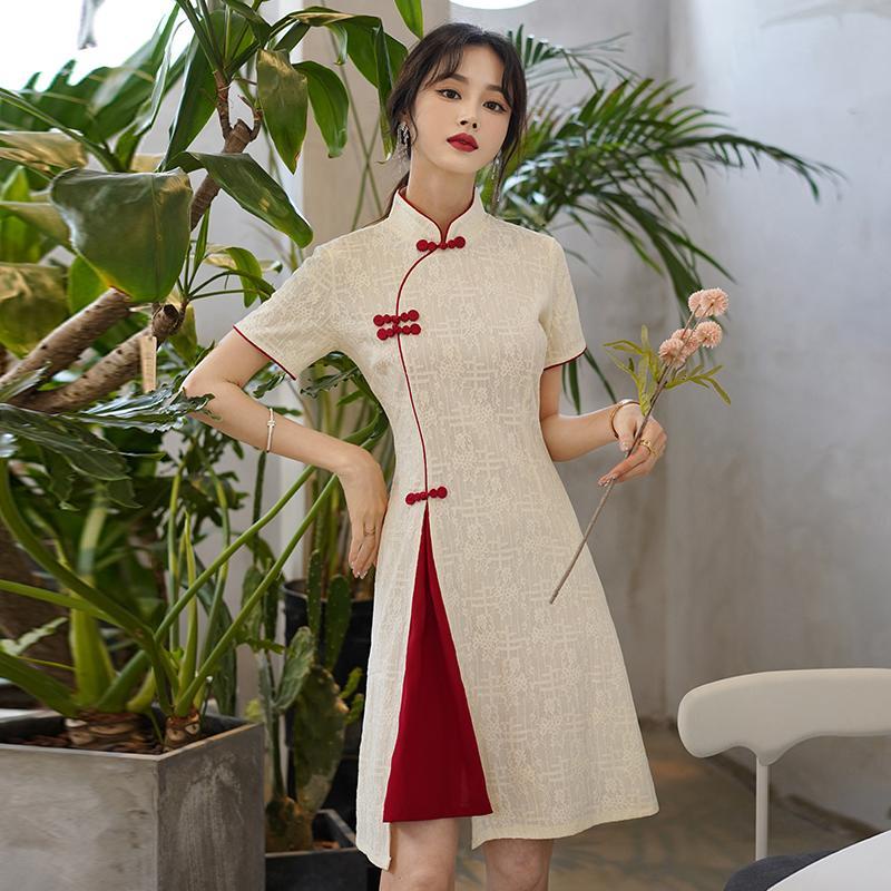 Ethnic style improved cheongsam summer 2021 new large women's dress retro thin commuter red dress