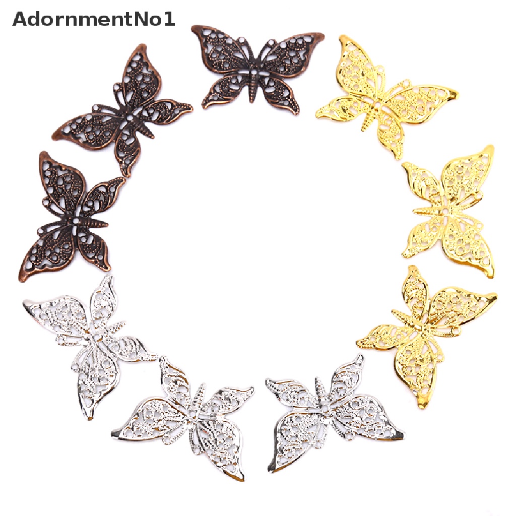 (AdornmentNo1) 50pcs / Set Konektor Butterfly Filigree Bahan Metal Gaya Vintage Untuk Membuat Perhiasan DIY