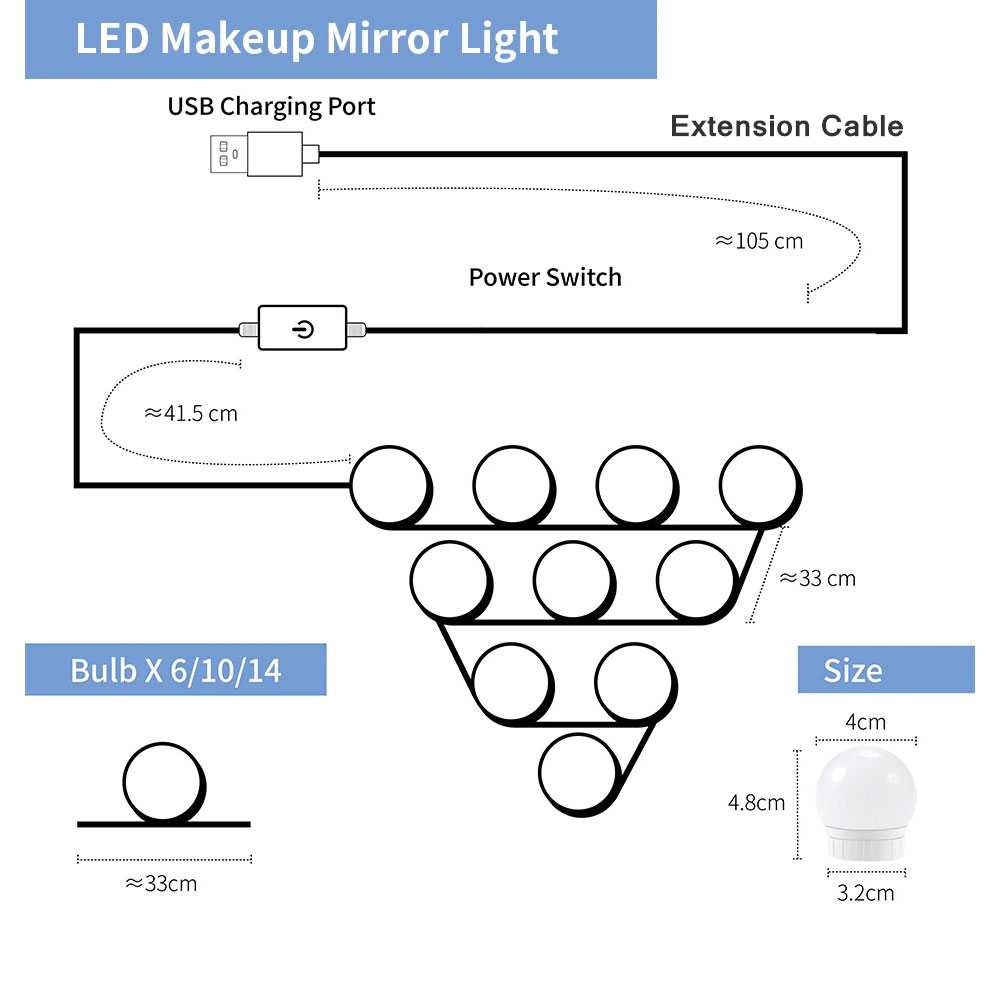 Lampu Bola LED Cermin Make Up USB Mirror Bulb 10 LED CanLing - CLN10 - 7RLL6LWH