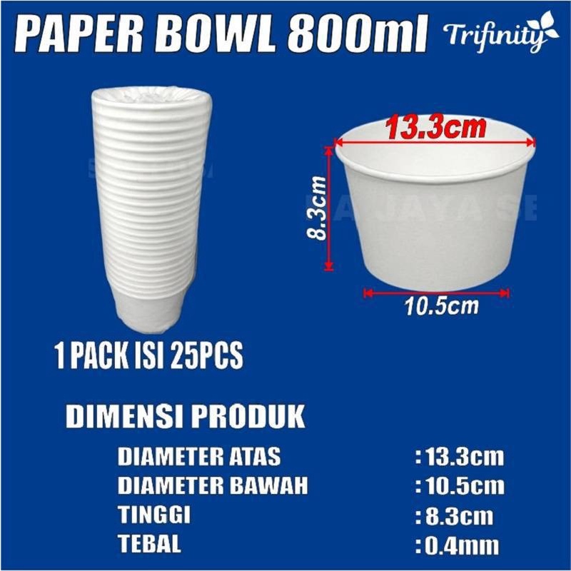 Paper Bowl 360ml 500ml 650ml 800ml Per Pack Hanya Body Mangkok Kertas Tahan Panas SBY