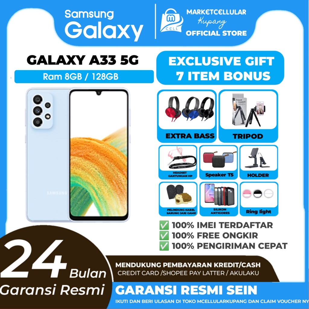 Hp Handphone Samsung Galaxy A33 5G RAM 6/128GB Promo Cashback Gratis Ongkir Termurah Garansi Resmi Original plus Bonus Mcellularkupang