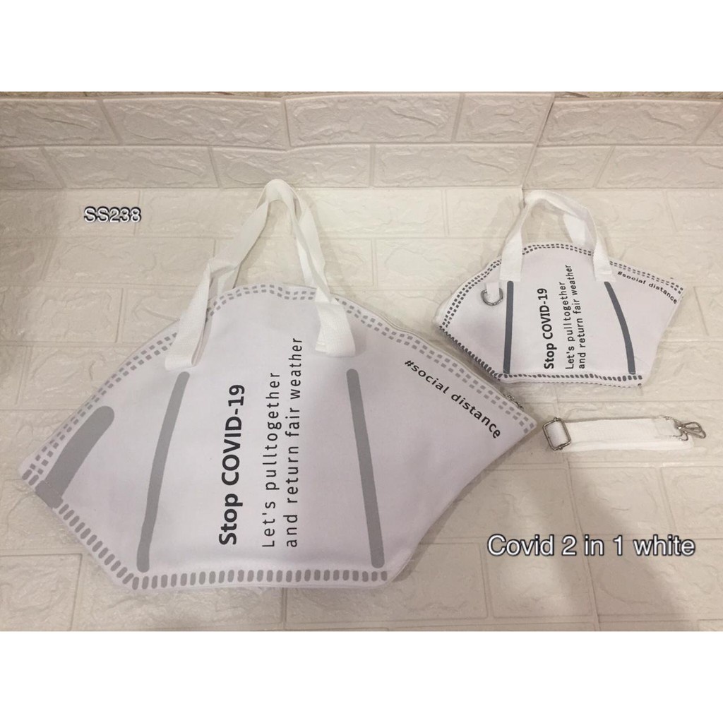 Tas Bahu Tas Selempang Masker Tas Wanita Bentuk Masker KN 95 White Tote Bag Fashion