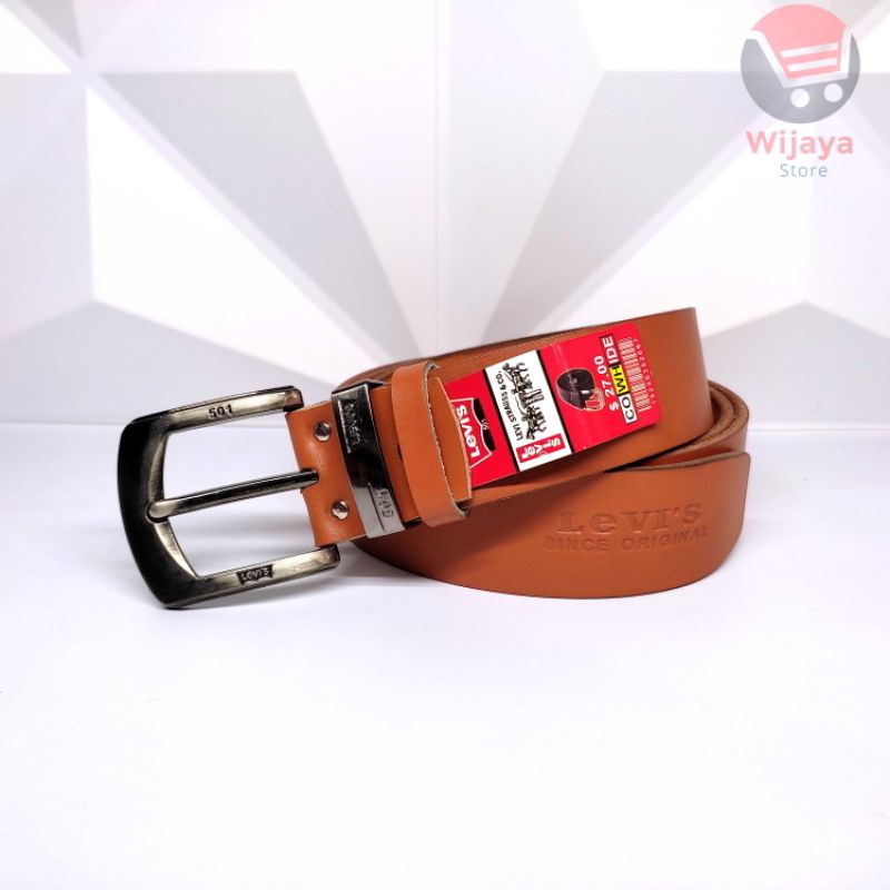 LEVI'S 501 Ikat Pinggang Kulit Asli Premium - Levis Since Original Sabuk Pria dengan Gesper Pendeng [D005]