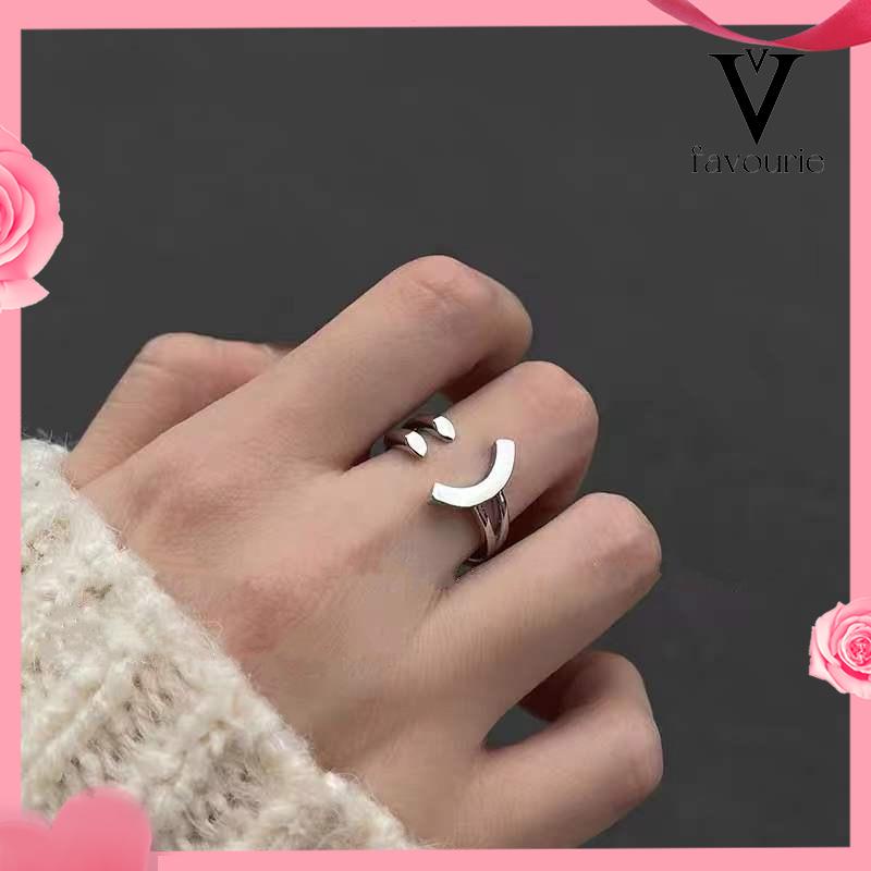 [COD]Cincin Model Terbuka Adjustable Desain Smiling Face Warna Silver Untuk Wanita-FA