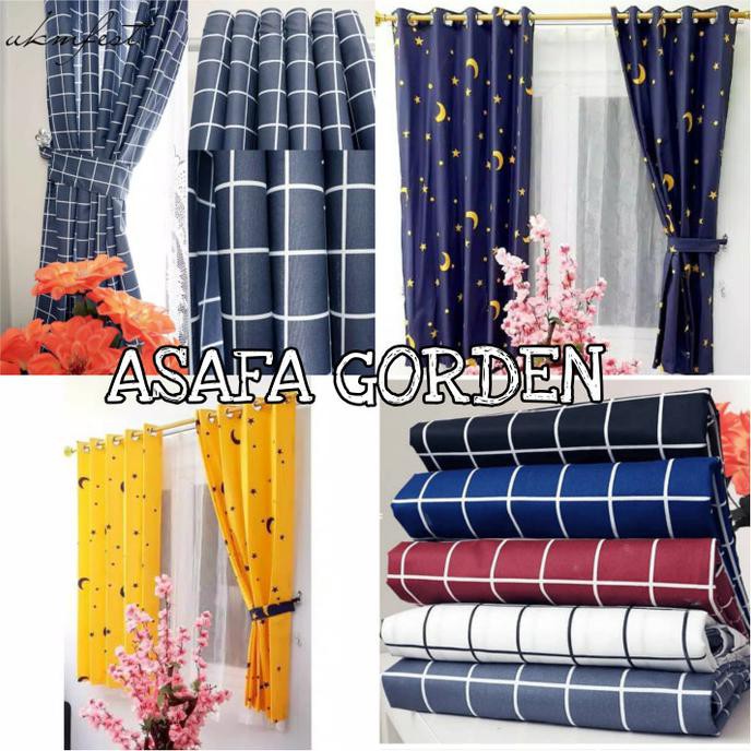 GORDEN JENDELA/PINTU/GORDYN KATUN SPREI KOTAK BULAN BINTANG/HORDENG - KOTAK PUTIH, Tinggi 100cm