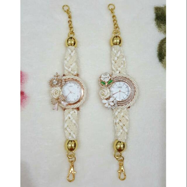 Jam Tangan Wanita Handmade Import Bangkok Thailand Fashion Women Braided Watch Crystal Putih Gading