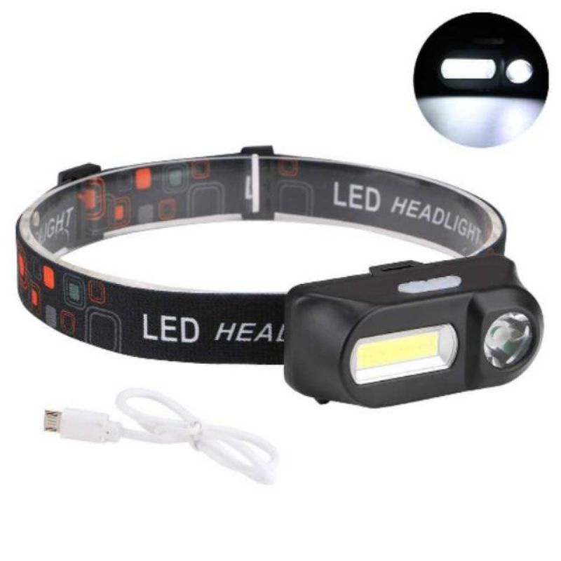 COD Senter Kepala Headlamp Mini XPE COB Led KX-1804 Bonus Baterai Charge