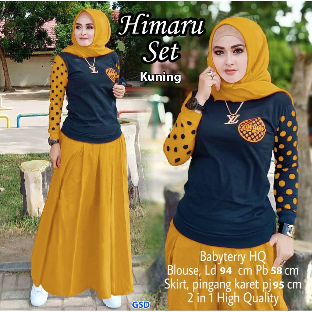 Himaru set/stelan baju blouse muslim+rok/pakaian stelan muslim wanita murah/atasan blus hijab cewek