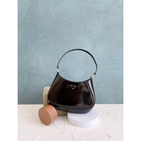 Prada Cleo Bag Bruahed Leather Black