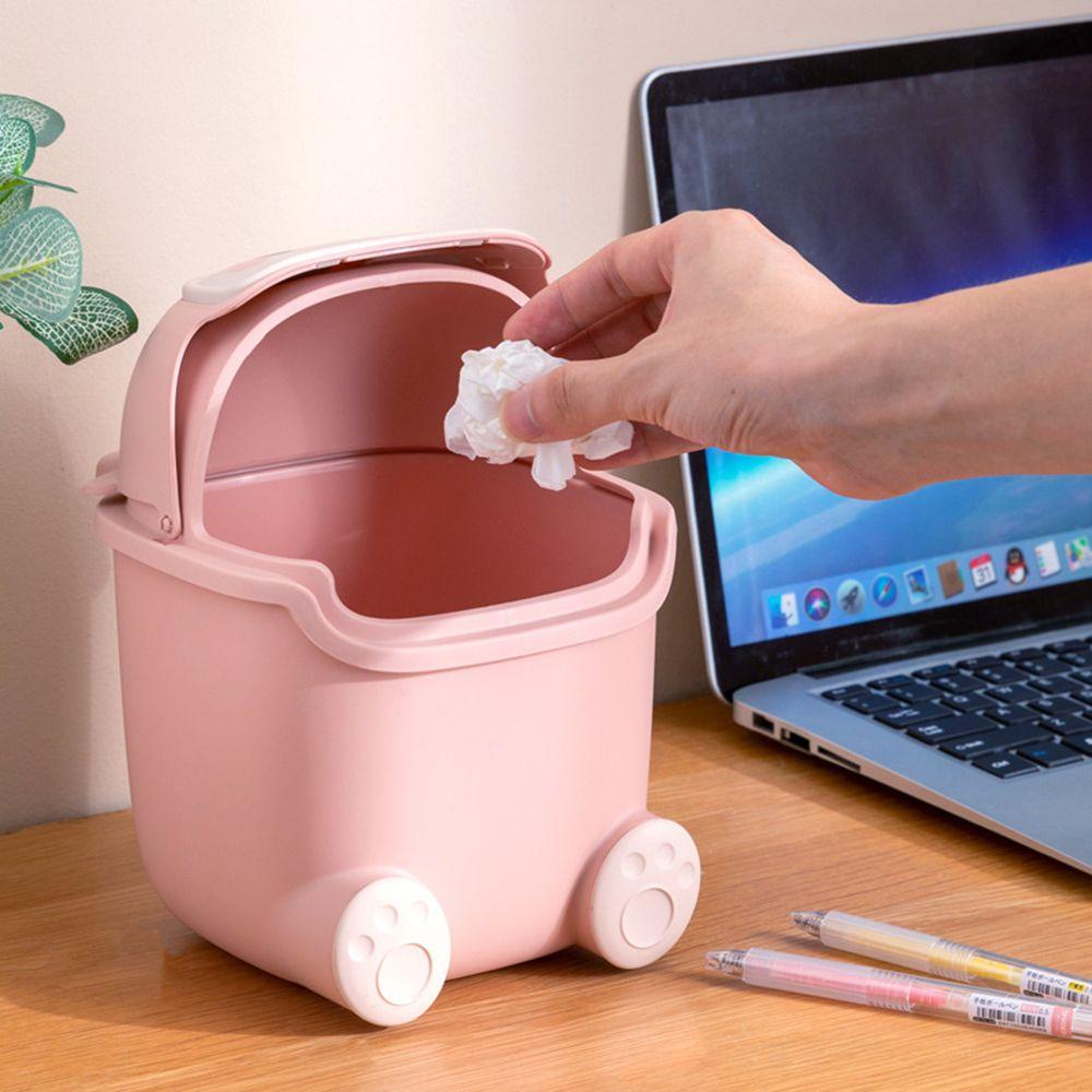 Solighter Desktop Tong Sampah Mini Kreatif Tipe Flip Dengan Tutup Ruang Tamu Kartun Keranjang Sampah