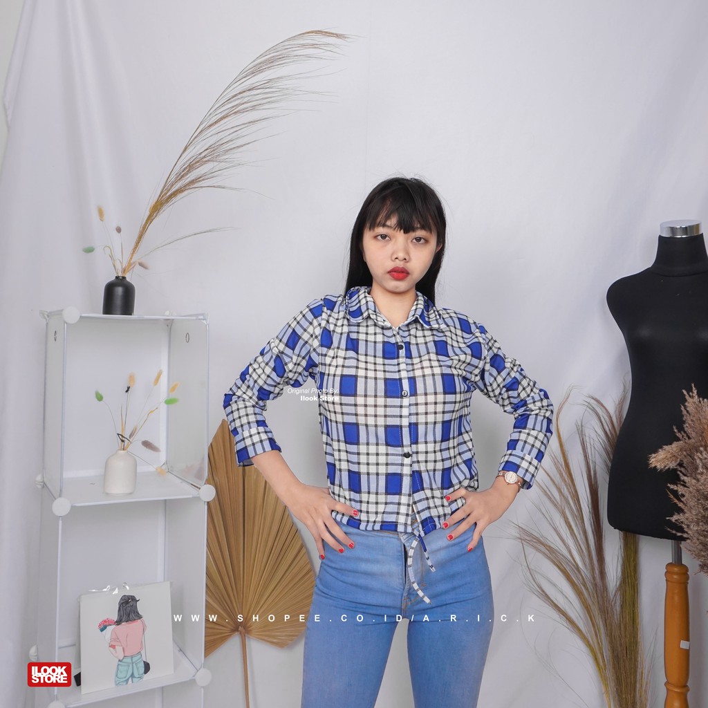 Kemeja kerlita plaid - kemeja wanita - kemeja motif - bahan crepe