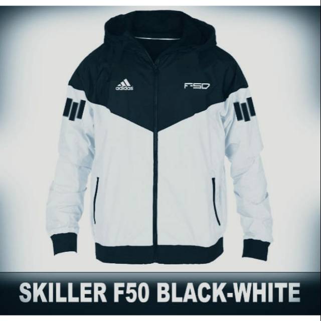 Jaket model skiller hitam putih adidas