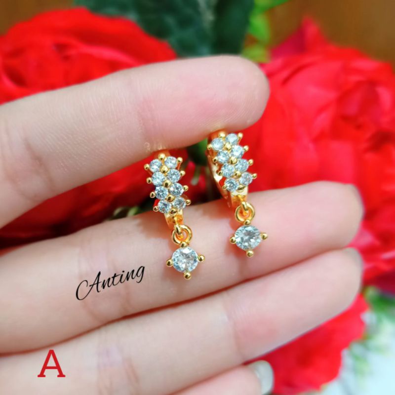 Anting Jepit/Stutt permata zircon varian model logam emas anti karat