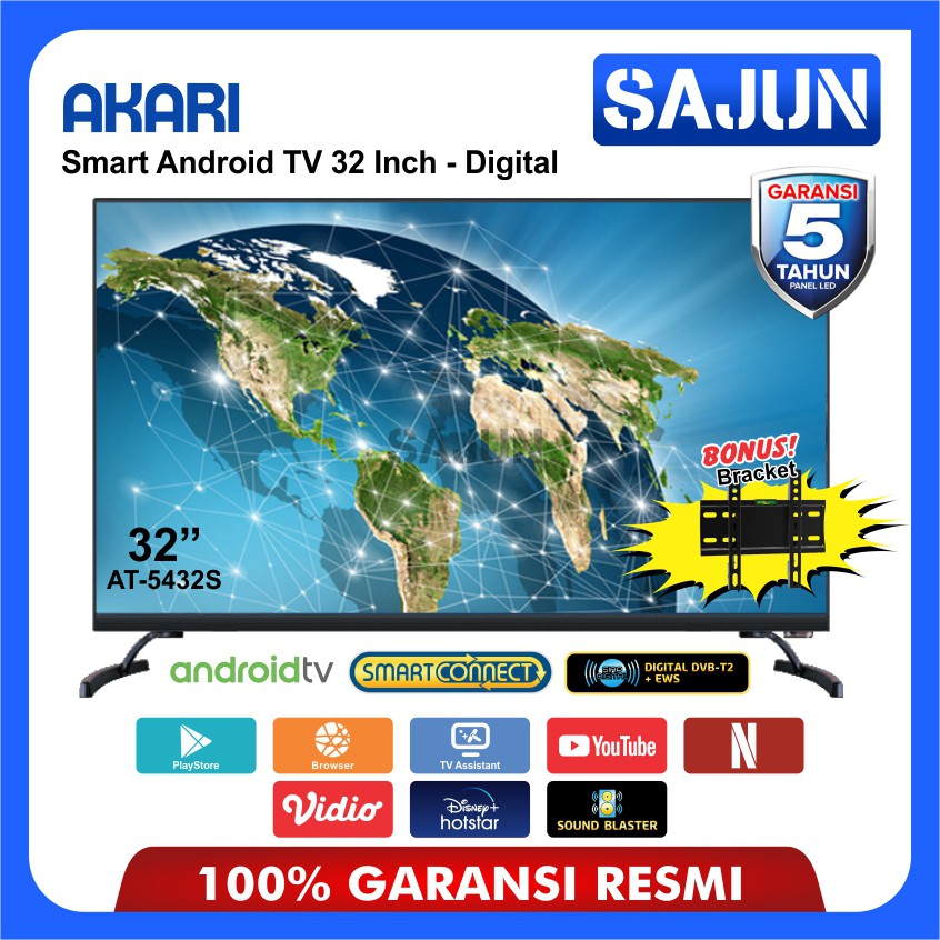 (Free Packing Kayu JNE &amp; JNT )Akari Smart TV 32 Inch AT-5432S Android TV Smart Connect Digital TV-BONUS BRACKET