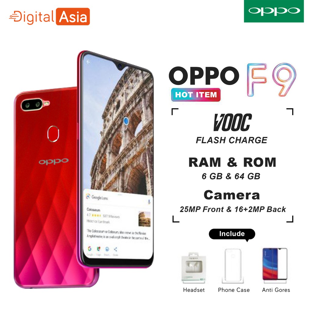 OPPO F9 6/64READY GARANSI RESMI CICIL TANPA KARTU KREDIT HP Android Smartphone 4G VOOC Charge RED