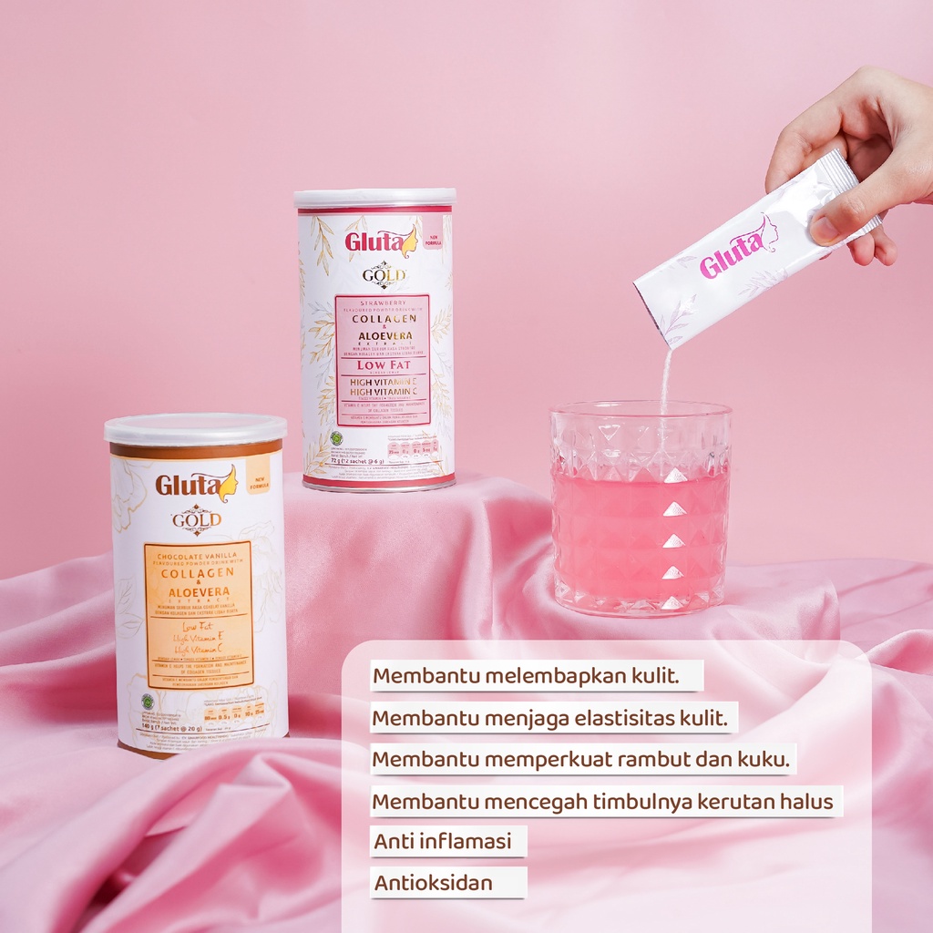 COLLAGEN DRINK | GLUTA GOLD STRAWBERRY - HALAL BPOM COLLAGEN DRINK - BUMIL & BUSUI APPROVED
