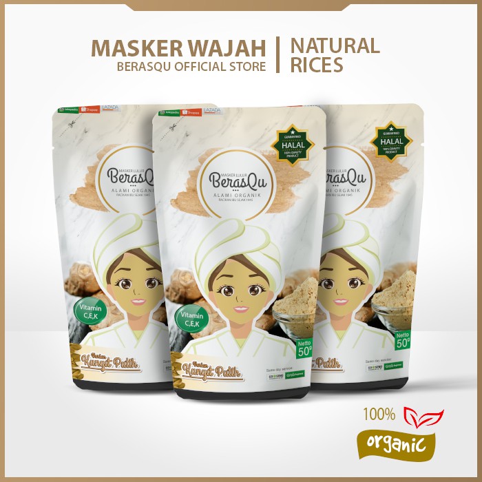 Masker Organik Lulur Rempah Kunyit Kunir Masker Pemutih Wajah Pria Wanita Isi 50g By BERASQU