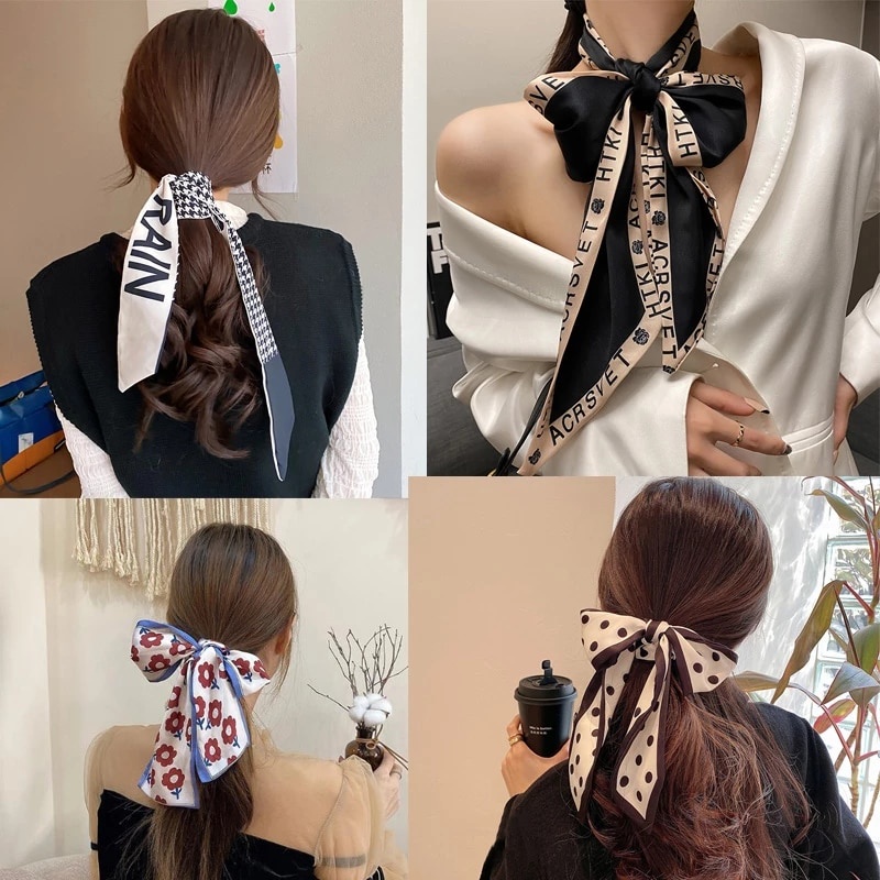 Multi fungsi Korea Silk Scarf Satin Syal / Scarf Leher, Scarf Tas, Bahan High Grade Silk Immitation Gaya Korea Fashion Impor Wanita Aksesoris