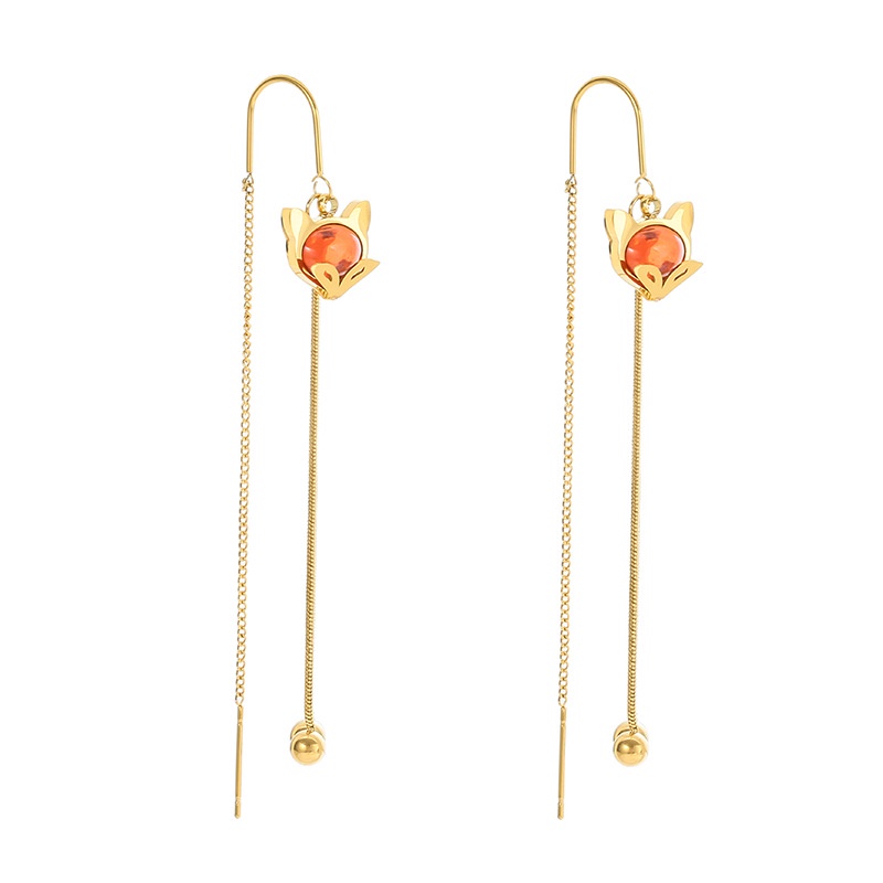 Anting ruba merah juntai bola korea fashion titanium anti karat - ercassia