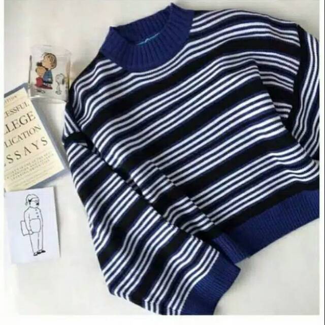 agnes stripe rajut blaster navy wanita