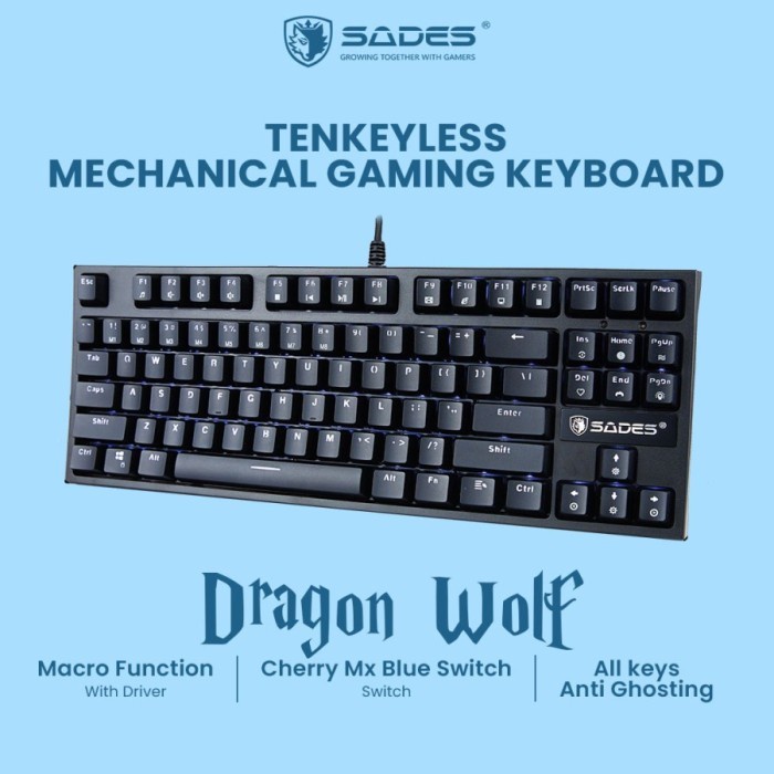 Keyboard Gaming Sades Dragon Wolf TKL Mechanical / Switch Cherry MX