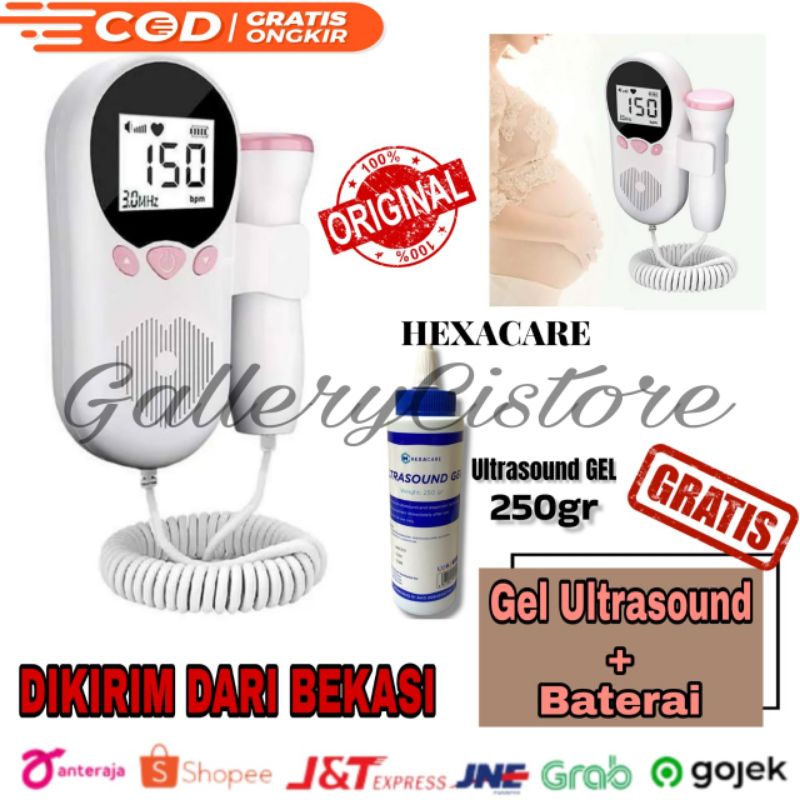 Fetal Doppler Alat Pendeteksi Detak Jantung Janin Balita + Gel &amp; baterai