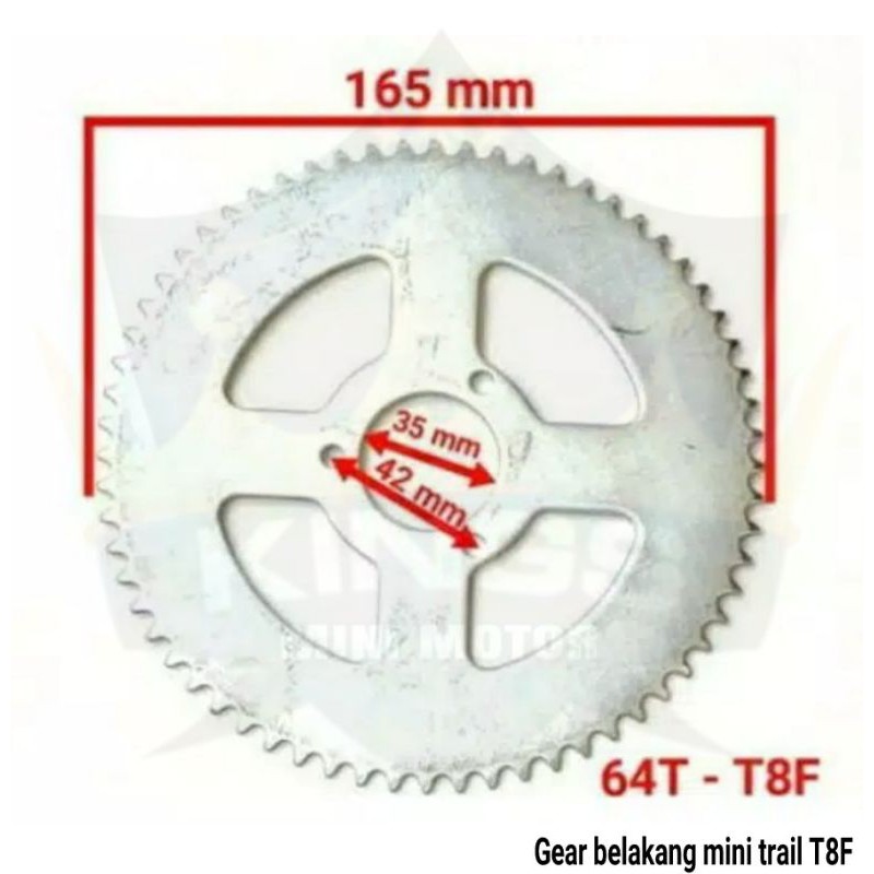 Gear Belakang Motor Mini Trail T8F 64T/64 Mata