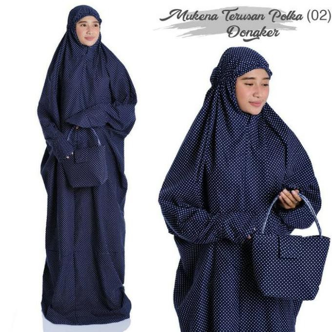 Ori&Terjamin Mukena Langsung Polkadot Dongker / Mukena Terusan Polkadot / Mukena