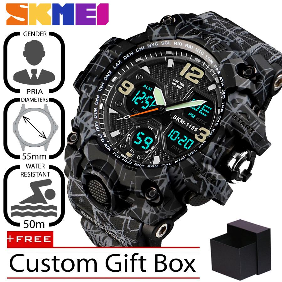 Jam Tangan Pria Sport Analog - Digital Silikon PU 55 mm SKMEI 1155B - Anti Air 50 M Renang - Dual Time Zone