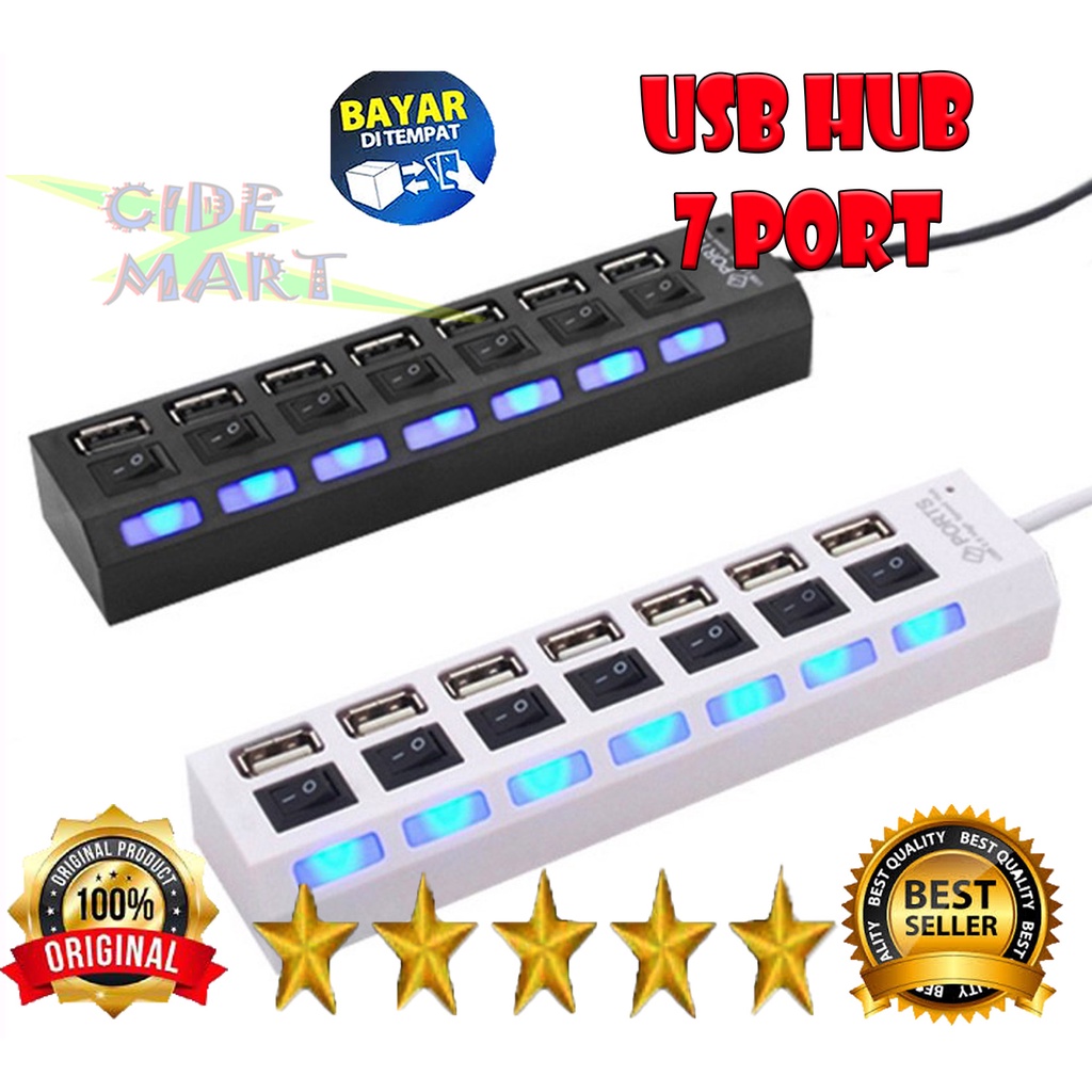 Usb Hub Saklar 7 Port On/Off High speed Saklar Tombol ON OFF Lampu LED 7 port USB HUB Switch 7port Ports Sambungan Kabel Adaptor Charger Batok Cas